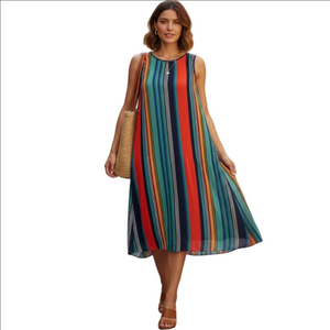 Carolina Belle Women's Multicolor Striped Fringe Dress, Size S